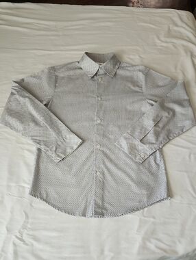 Boy's Van Heusen Classic Dot-Print Button-Down Dress Shirt - White/Gray